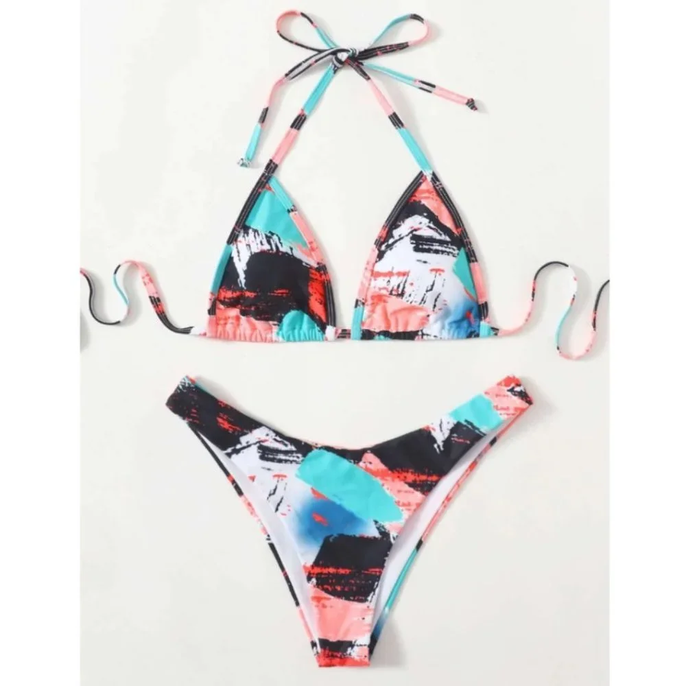 Halter triangle bikini swimsuit with print, Summer